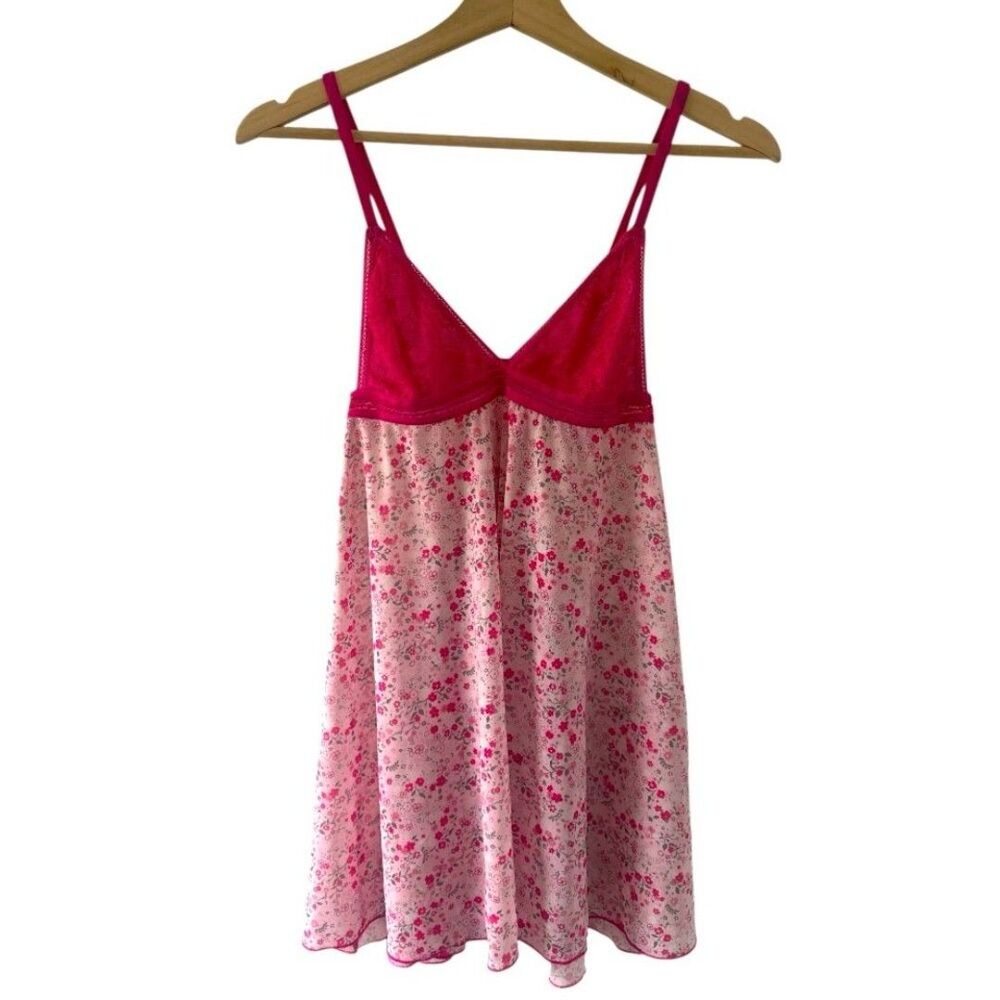Pink Lace Sheer Slip Dress Small Floral Y2K Babydoll Lingerie flirty retro
